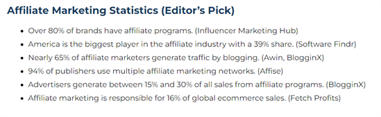 Affiliate Marketing Statistics from Truelist.co blog