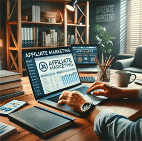 person working on affiliate marketing from home