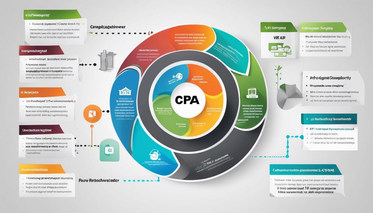A diagram illustrating the different stages of the Fiverr CPA model, showcasing its benefits and processes