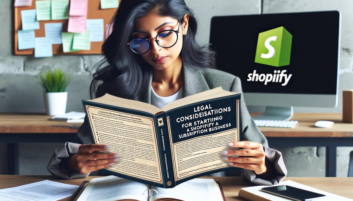 A business owner accessing legal considerations for starting a Shopify subscription business