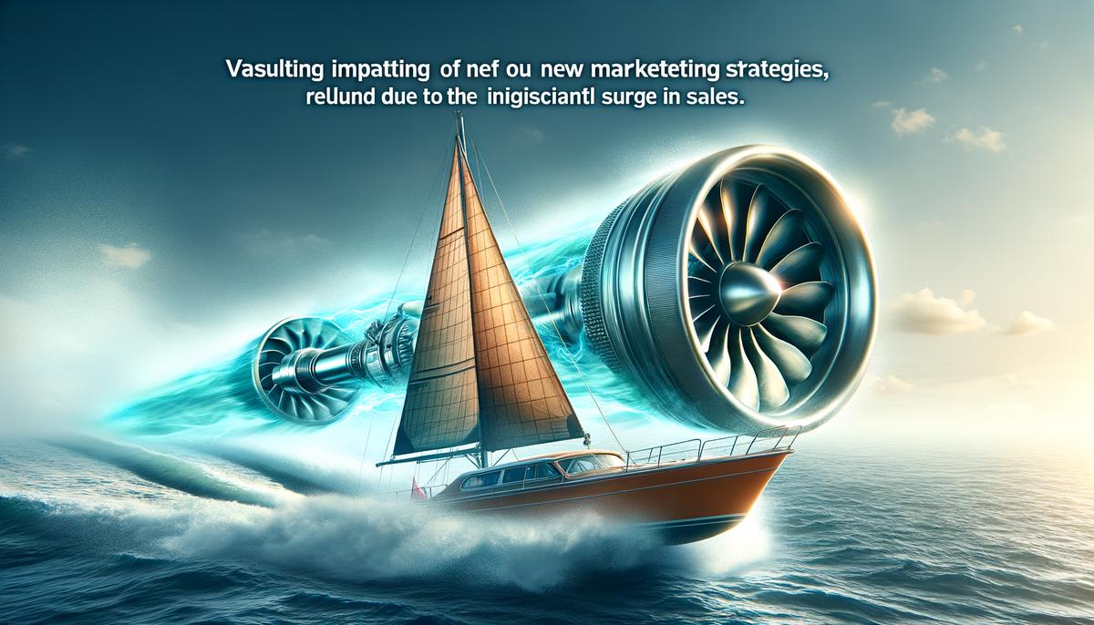 Image of a sailboat speeding through water with a turbo engine, symbolizing the increase in sales from implementing the marketing strategies outlined in the text
