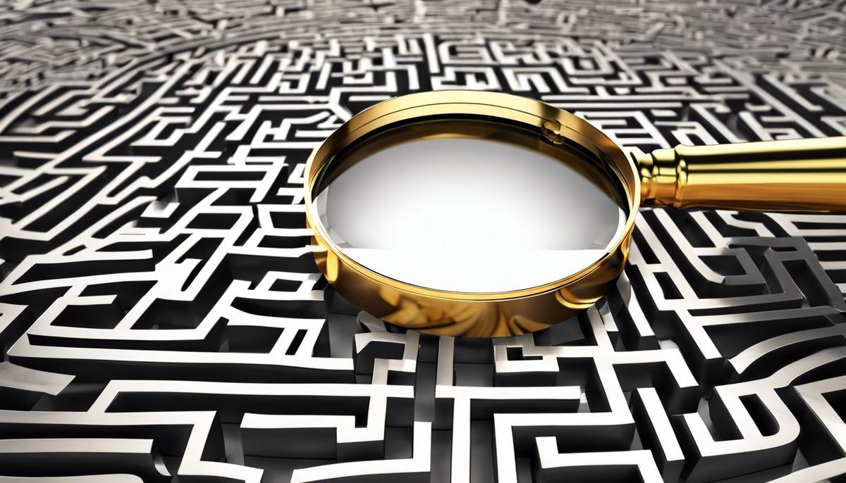 A magnifying glass on top of a maze representing the challenges in affiliate marketing