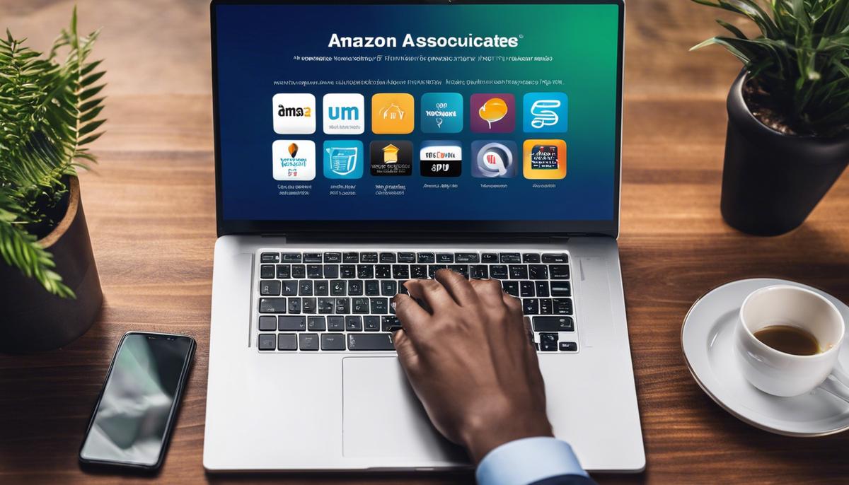 Image of a person using a laptop and smartphone representing the Amazon Associates Program