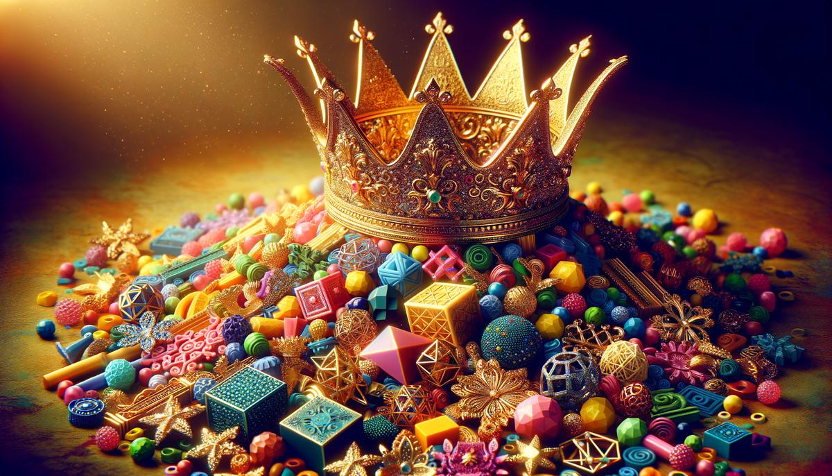Image of a golden crown on top of a pile of colorful content pieces