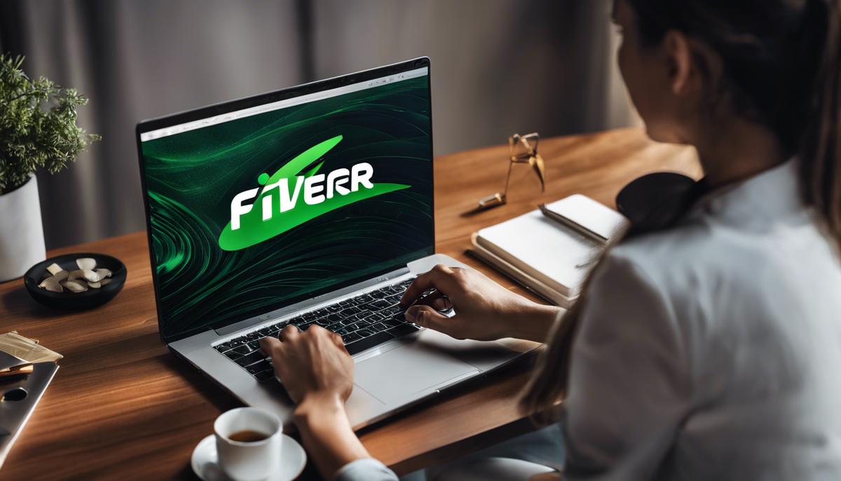 Image of a person using Fiverr Logo Maker on a laptop.