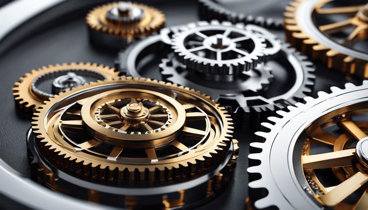 Image representing the future of affiliate marketing, showing interconnected gears symbolizing dynamics and progress.