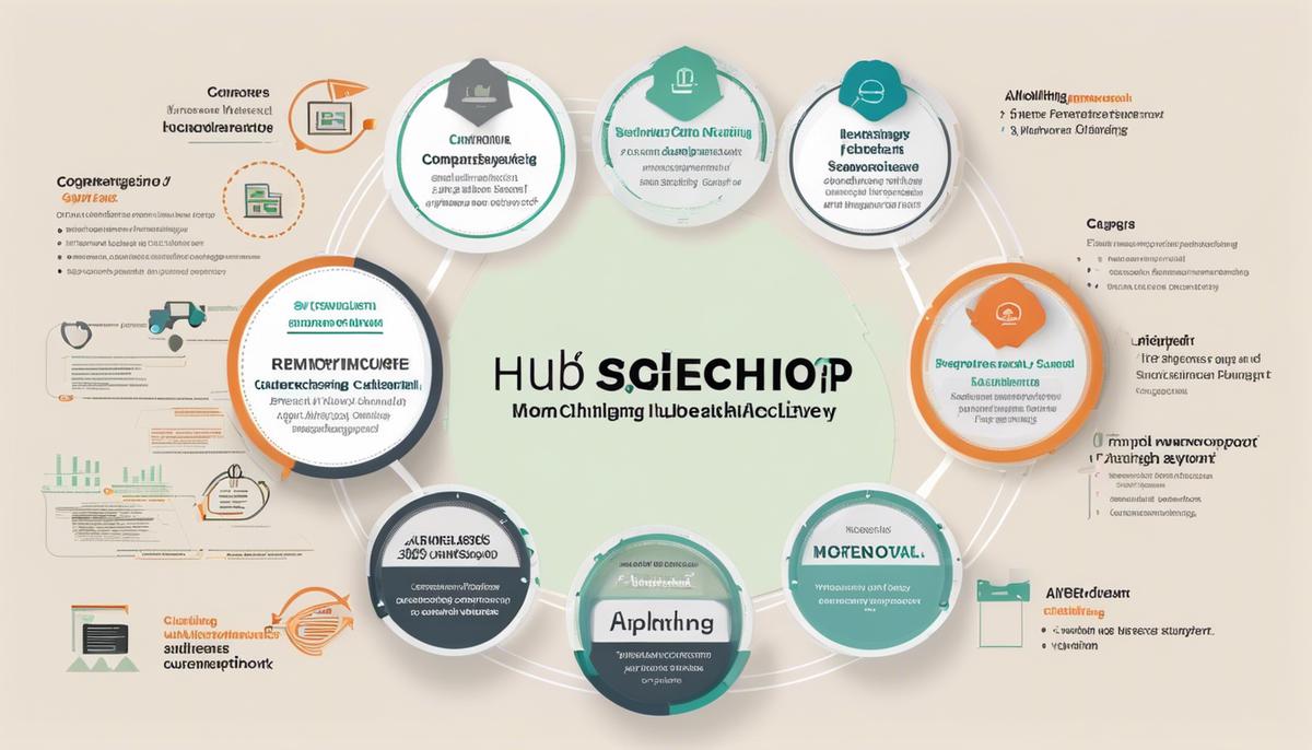 Diagram showing the benefits of integrating MailChimp and HubSpot, including increased efficiency and usability, diverse marketing strategies, and comprehensive customer support.