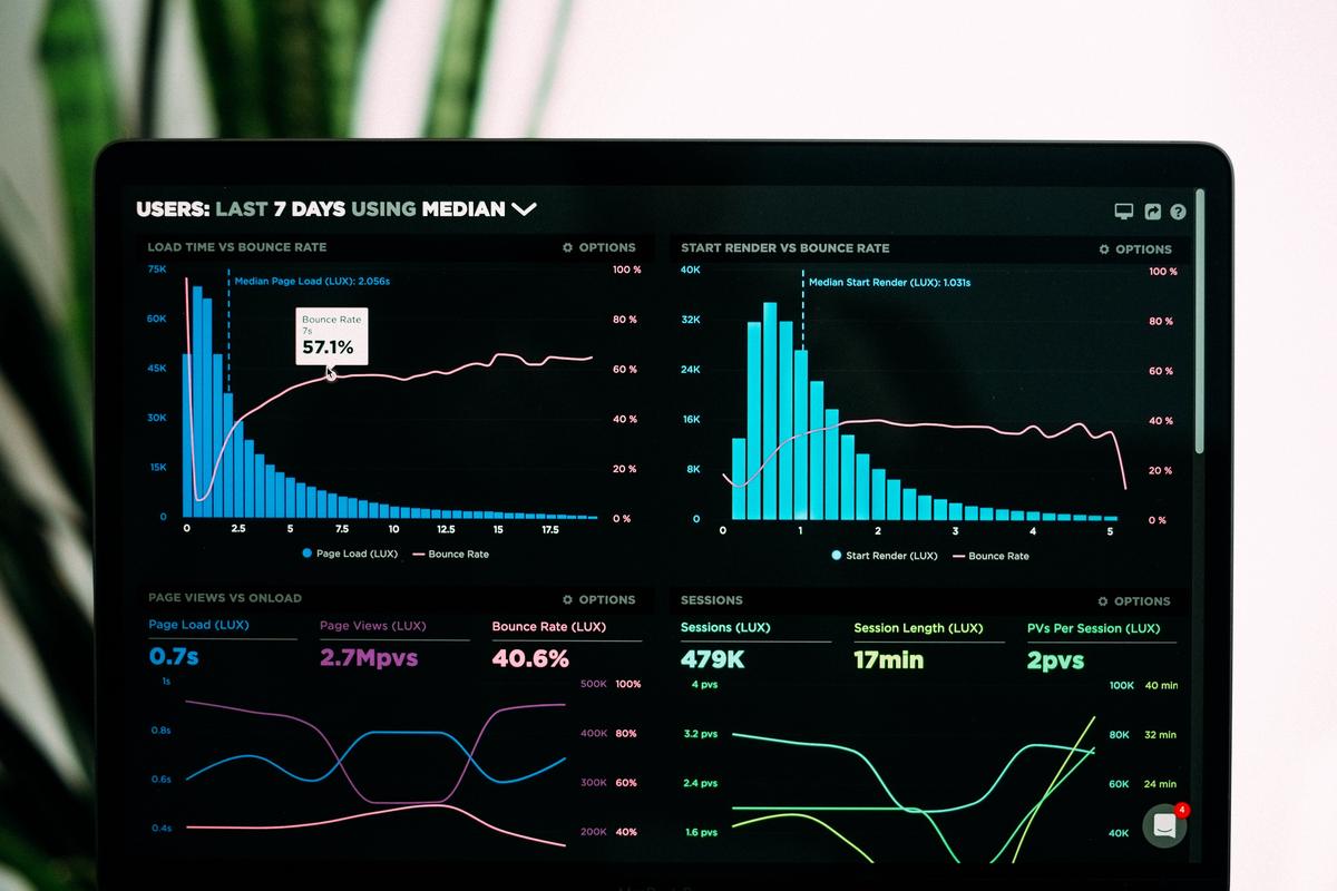 A group of people analyzing SEO data on a laptop, surrounded by graphs and charts, representing the value of Fiverr's SEO services.