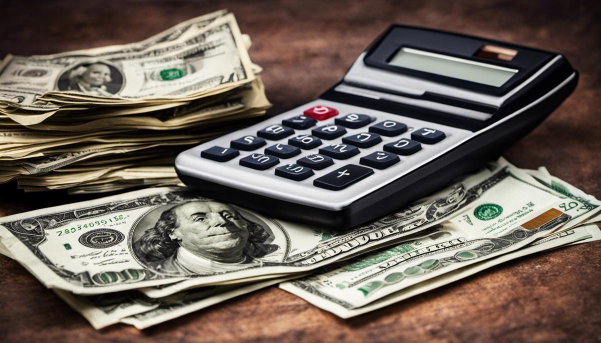 Image of a calculator and dollar bills, representing additional expenses associated with using Shopify.