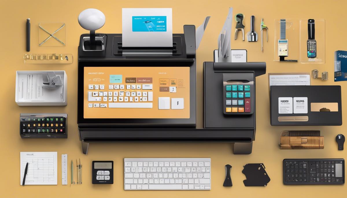 Image illustrating various hardware components required for setting up a Shopify Cash Register