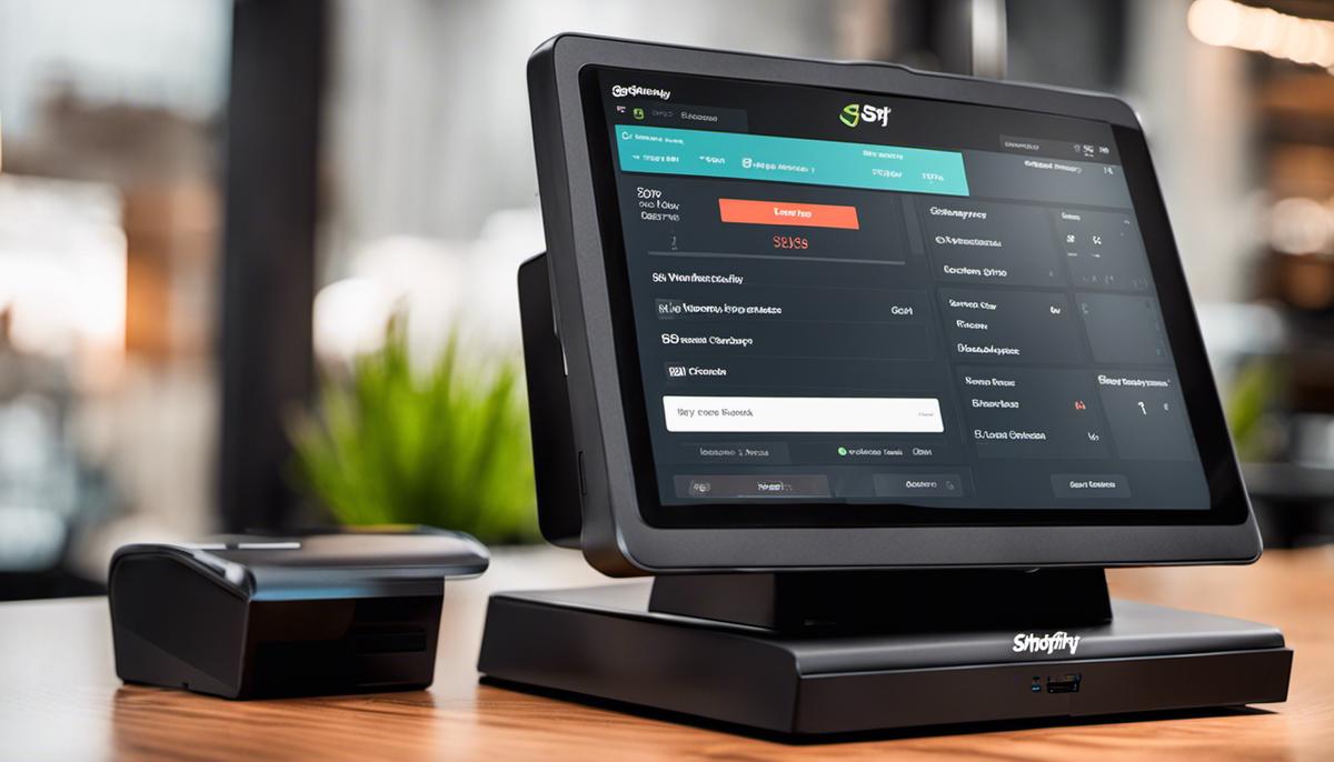 Image of a Shopify POS hardware with strategically placed security measures for securing it physically.
