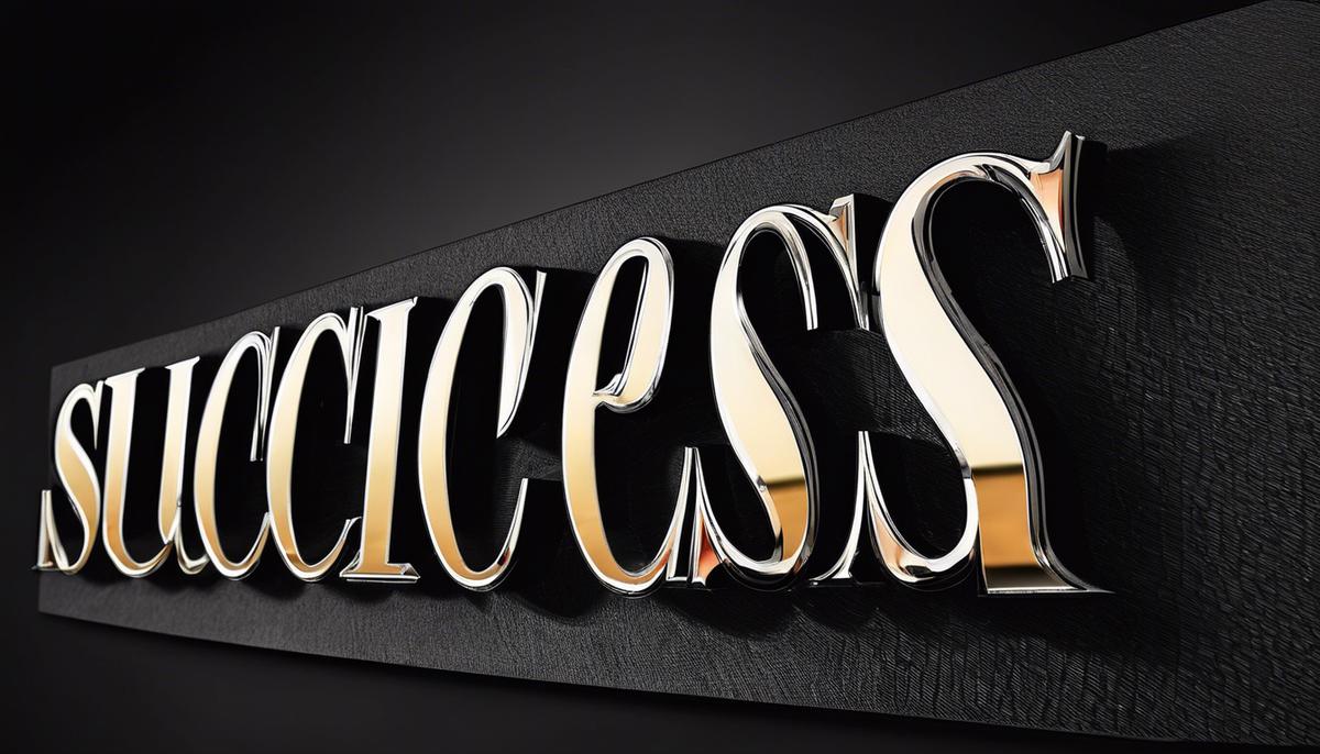 A mirror reflecting the word 'success' in bold letters against a black background.